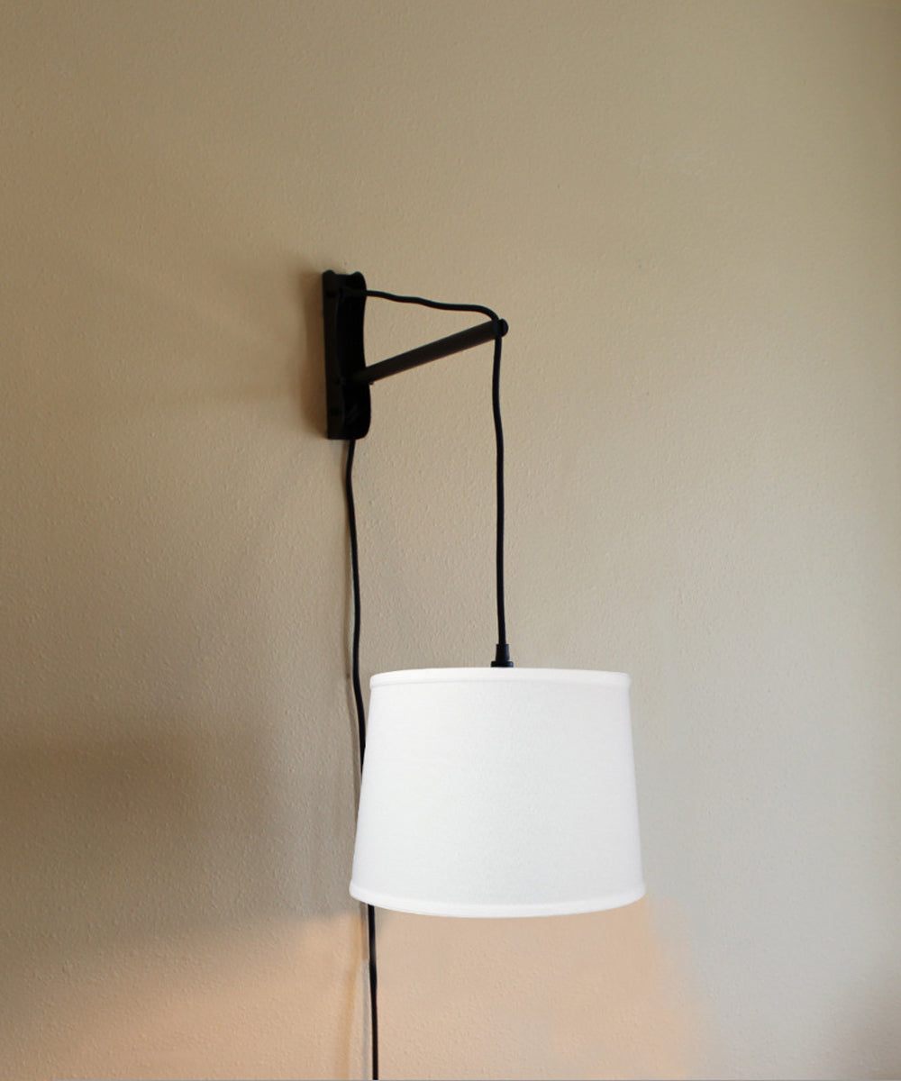 14"W MAST Plug-In Wall Mount Pendant 1 Light Black Cord/Arm White Shade