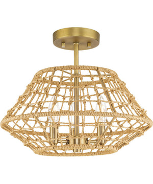 Laila 16 in. 3-Light Semi-Flush Convertible with Woven Jute Accents Vintage Brass