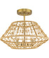 Laila 16 in. 3-Light Semi-Flush Convertible with Woven Jute Accents Vintage Brass