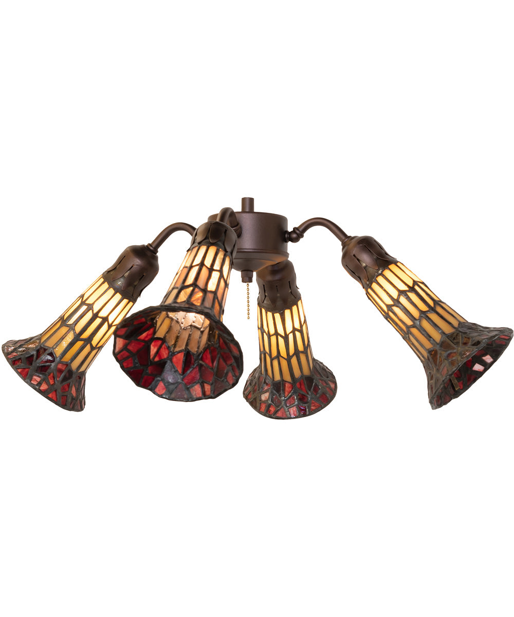 19" Wide Stained Tiffany Glass Pond Lily 4 Light Fan Light Honey/Red