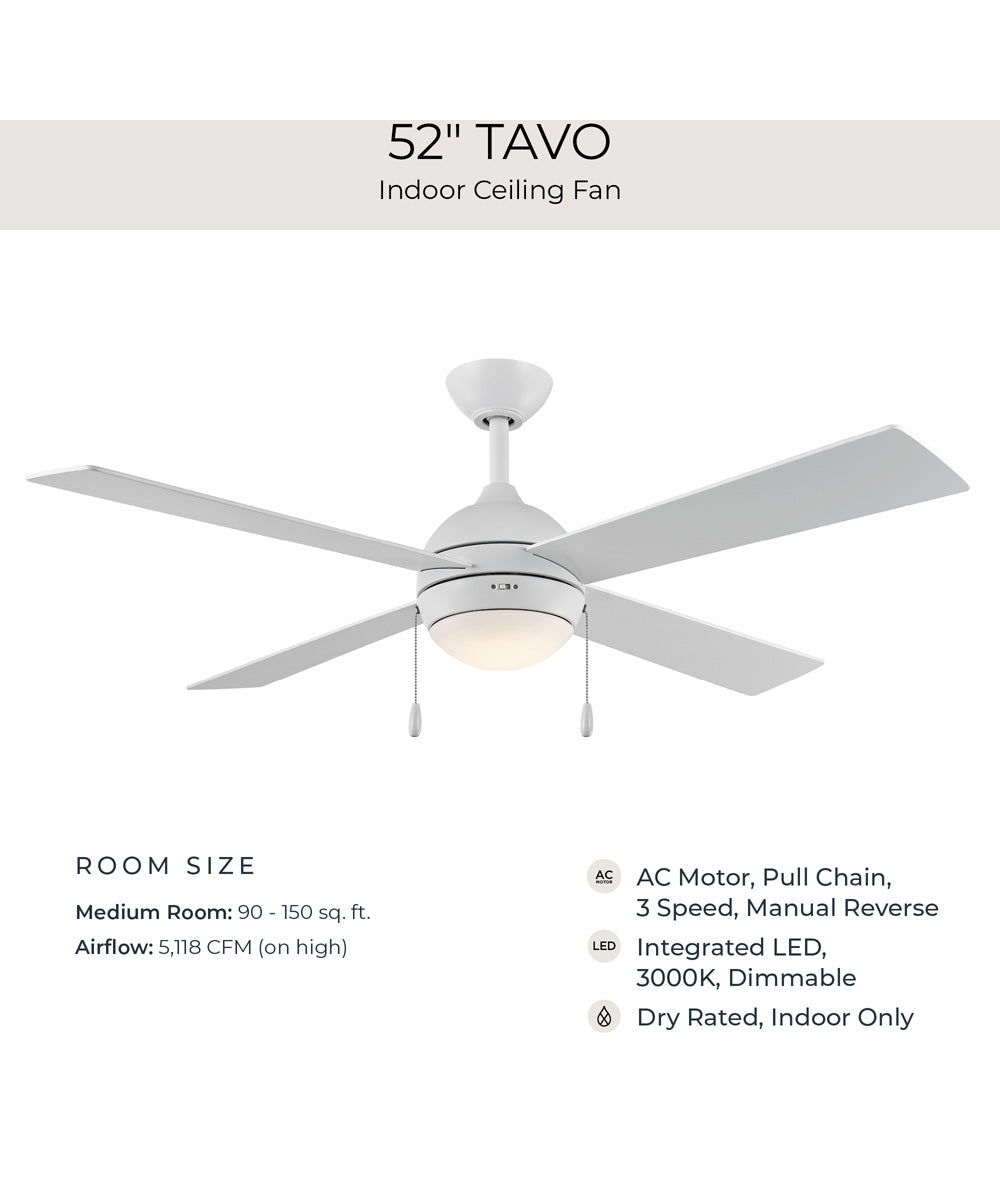 Tavo 52-in. 4-Blade LED Modern Ceiling Fan Matte White