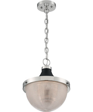 13"W Faro 1-Light Pendant Polished Nickel / Black Accents