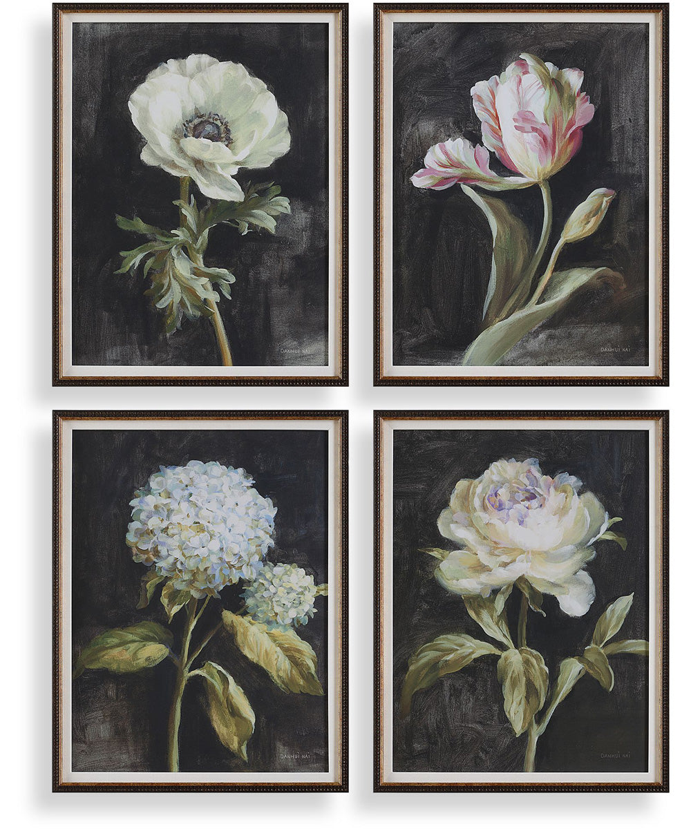 Florals On Black Framed Prints, Set of 4
