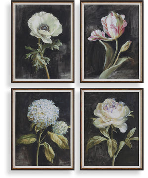 Florals On Black Framed Prints, Set of 4