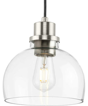Garris 1-Light Clear Glass Transitional Mini-Pendant Brushed Nickel