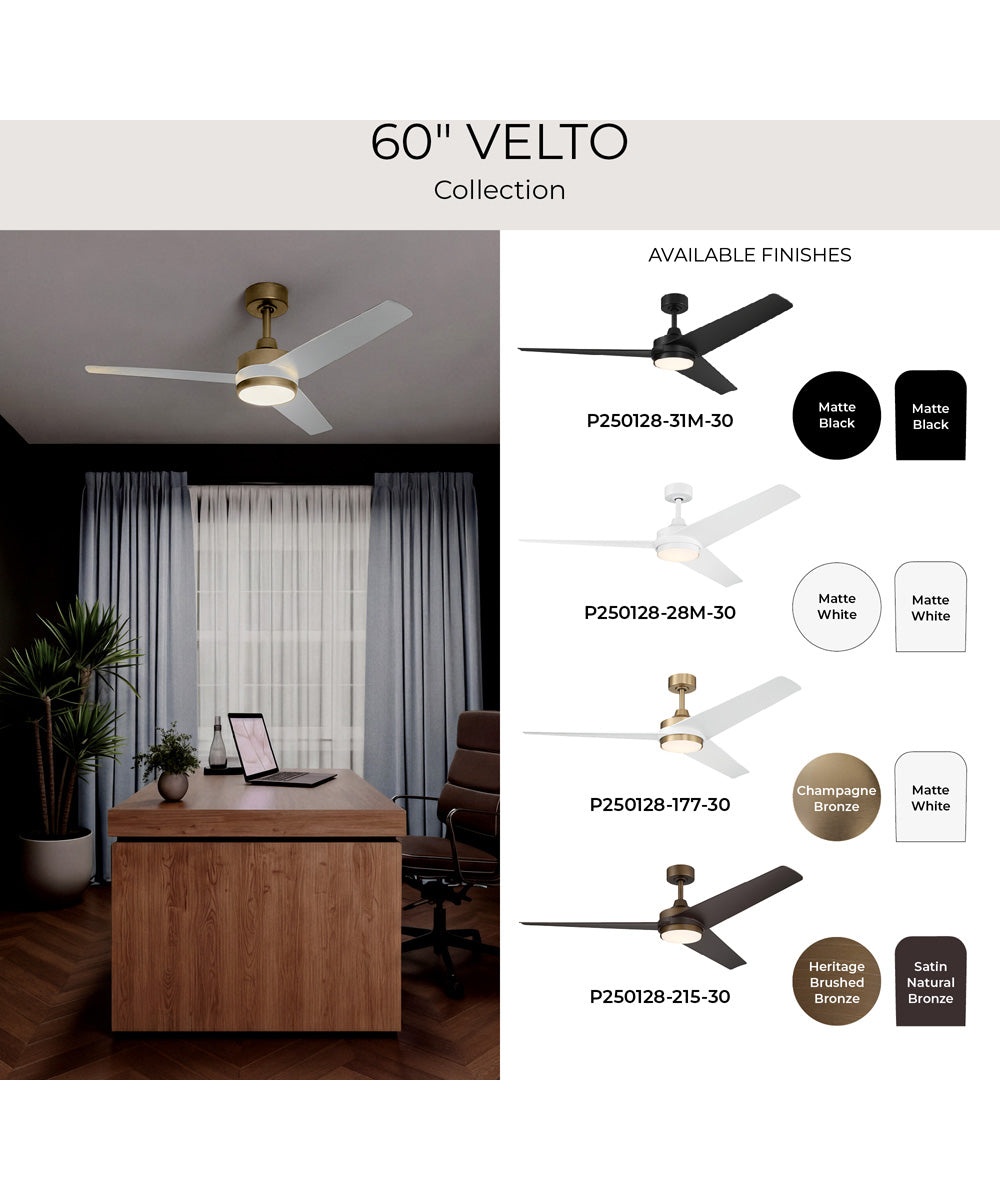 Velto 60-in. 3-Blade LED Modern Ceiling Fan Champagne Bronze