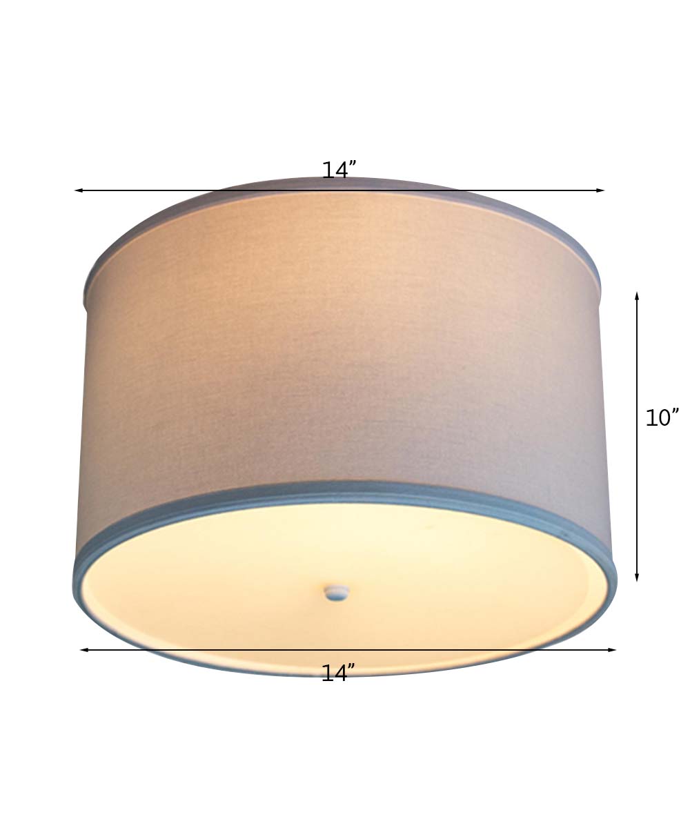 14"W Moderne Flush Mount Conversion Kit  White Fabric Drum Lampshade