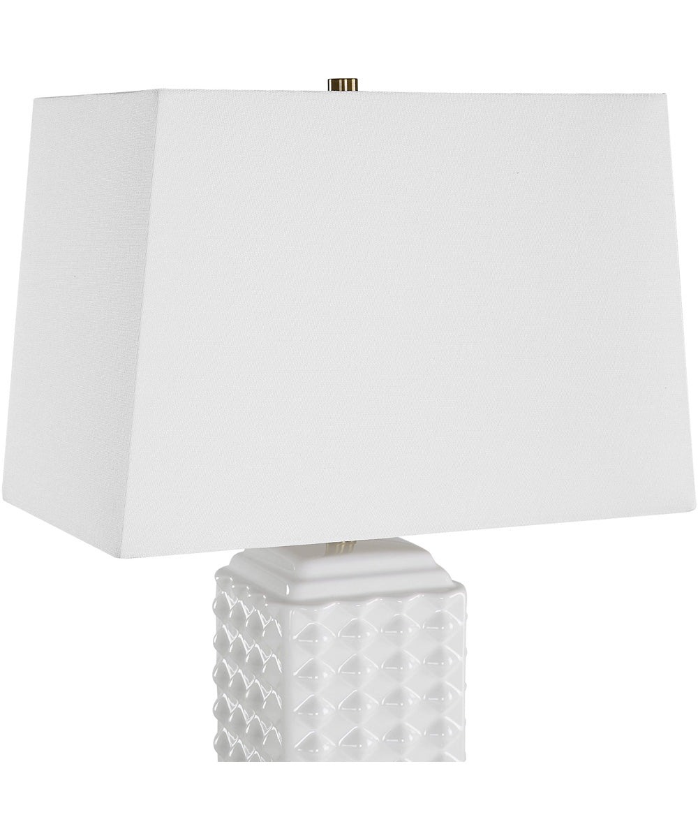 Square Ceramic Table Lamp with Diamond Knobs and White Linen