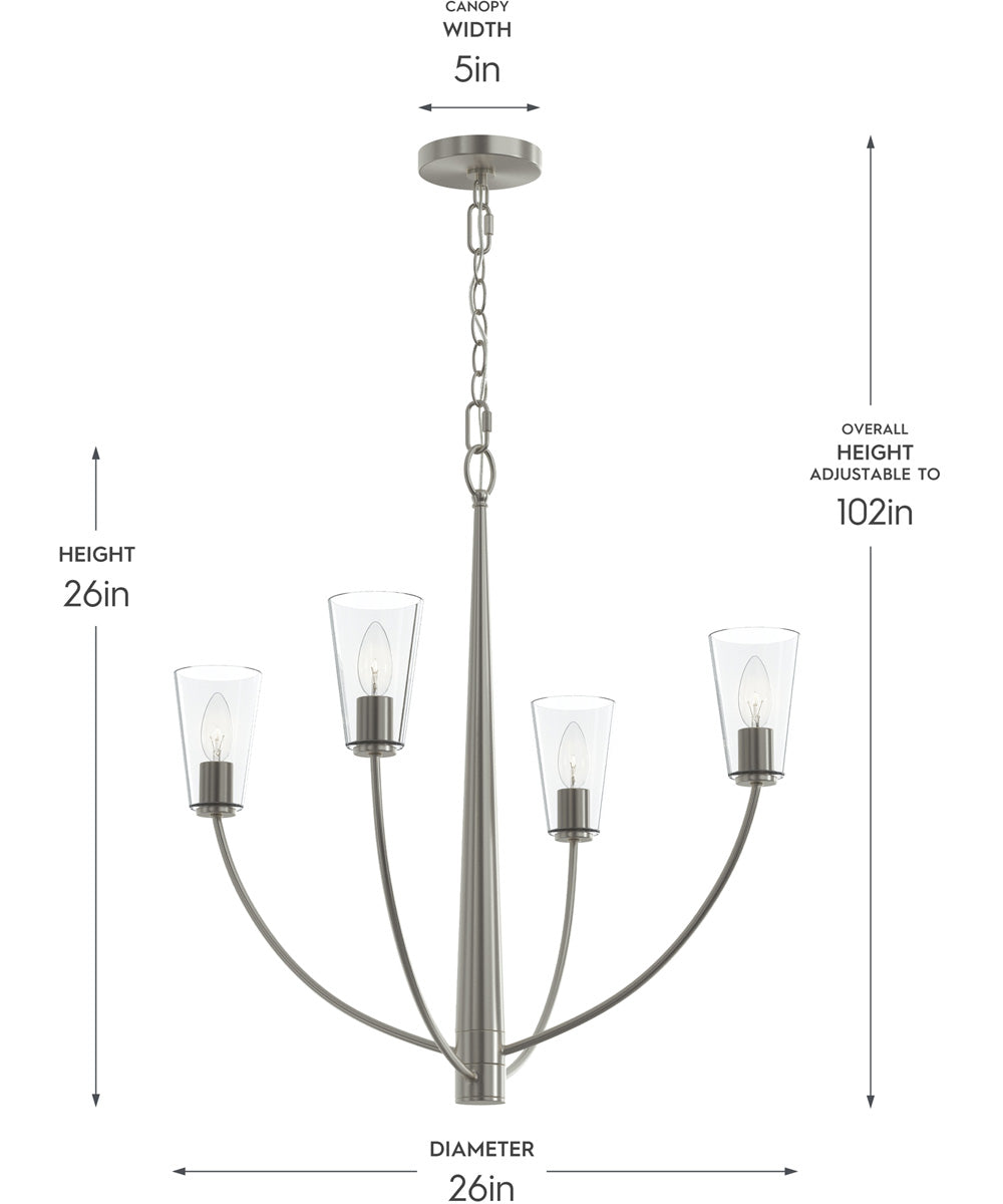 Jheni 4-Light Chandelier with Clear Glass Shades Brushed Nickel