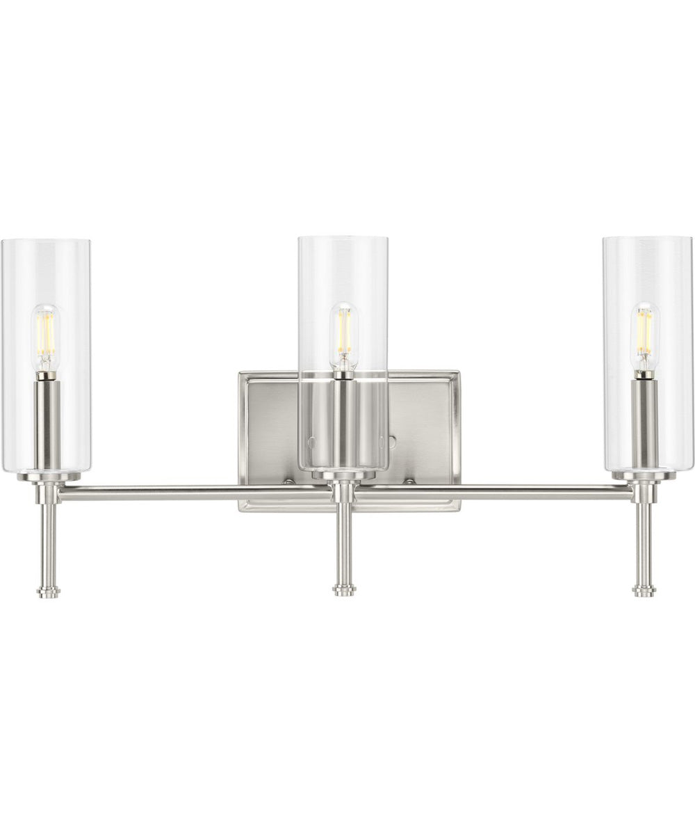 Elara 3-Light Clear Glass New Traditional Bath Vanity Light Brushed Nickel