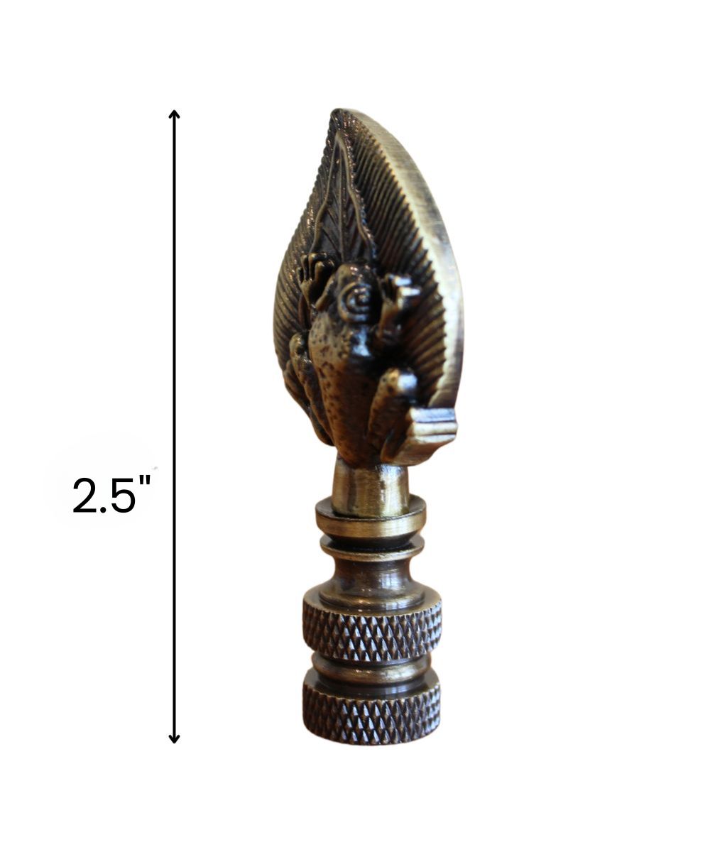 Frog-on-Lily-Pad Lamp Finial Antique Brass, 2.4"h