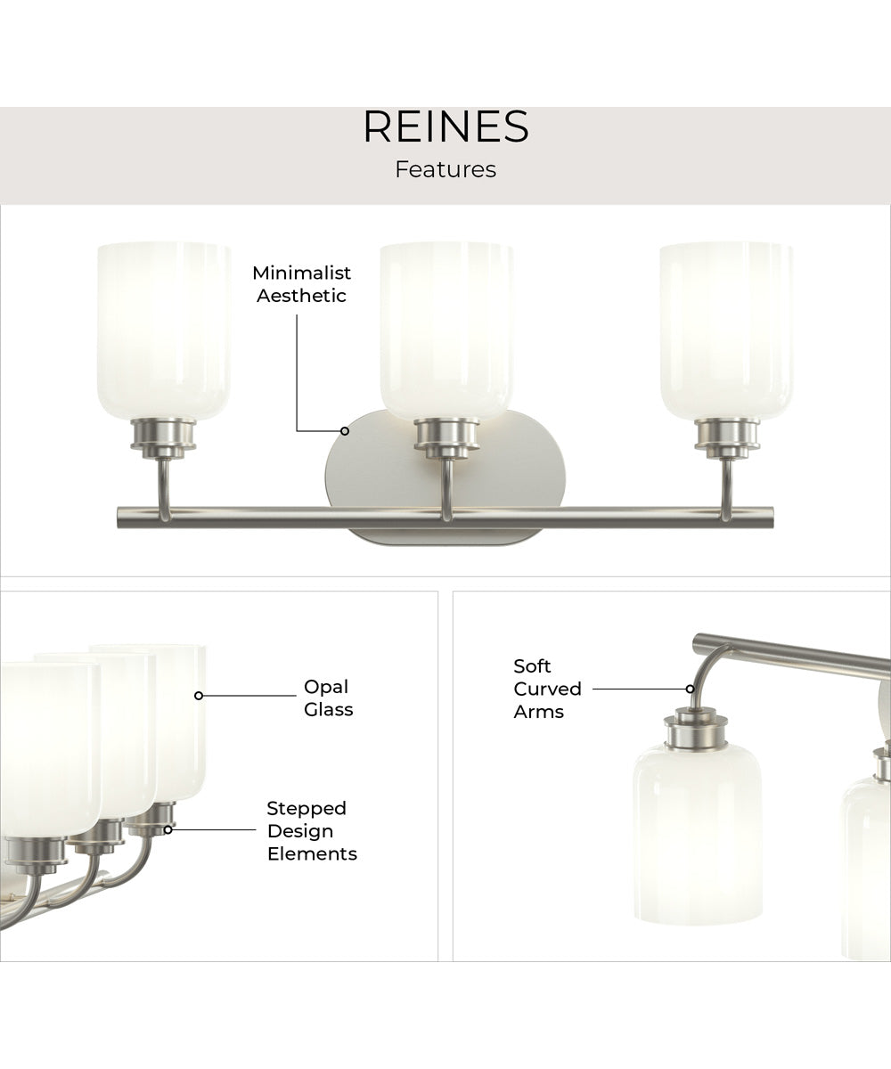 Reines 3-Light Bath Vanity with Opal Glass Shades Brushed Nickel
