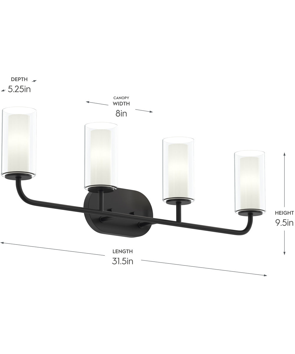Mack 4-Light Vanity Light with Layered Glass Shades Matte Black