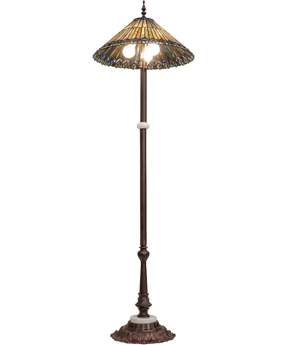 24" High Tiffany Jeweled Peacock Floor Lamp
