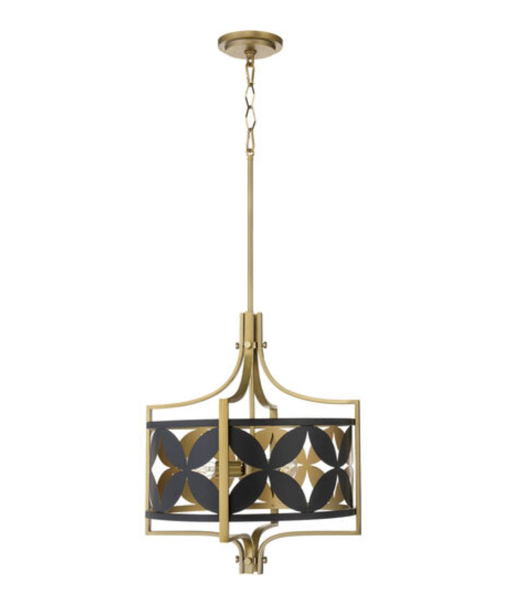 Mariposa 3-light Pendant Matte Black w/Aged Brass
