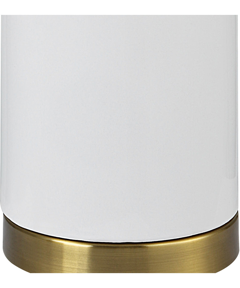 Ceramic Table Lamp in White Gloss and Gold with White Linen