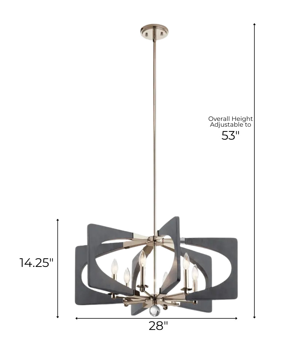 Alscar 28"W 6-Light Driftwood Grey Finish Modern Chandelier Light by Kichler