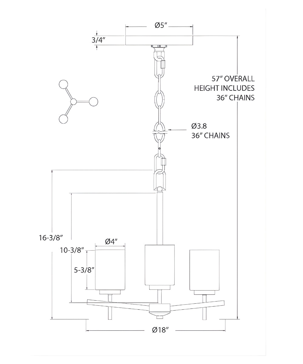 18"W 3-Light LED Chandelier Light Fixture Brushed Nickel Finish with Frosted Opal Glass Shades