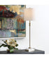 Metal Buffet Lamp in Antique Brass with White Linen