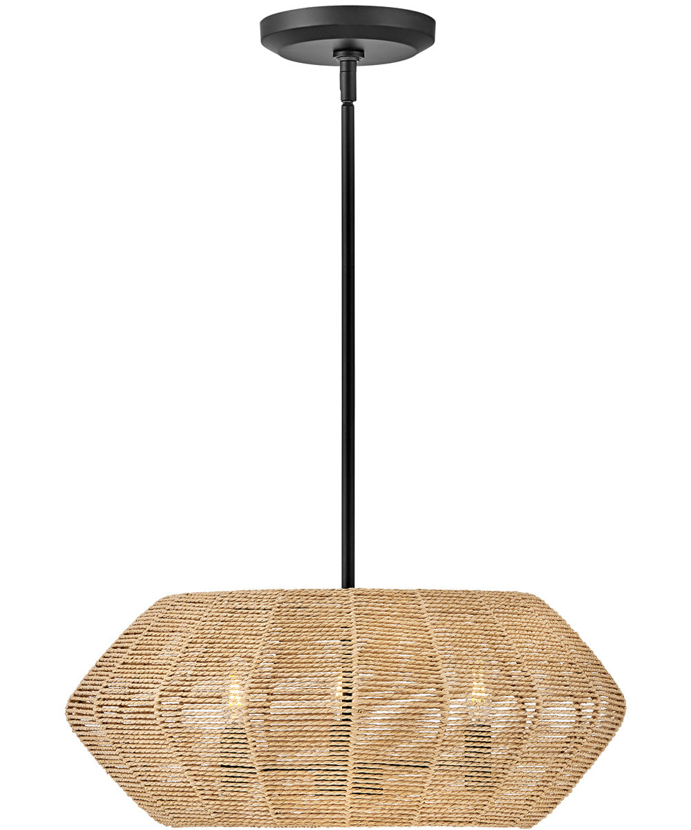 Luca 3-Light Small Convertible Drum in Black with Camel Rattan shade