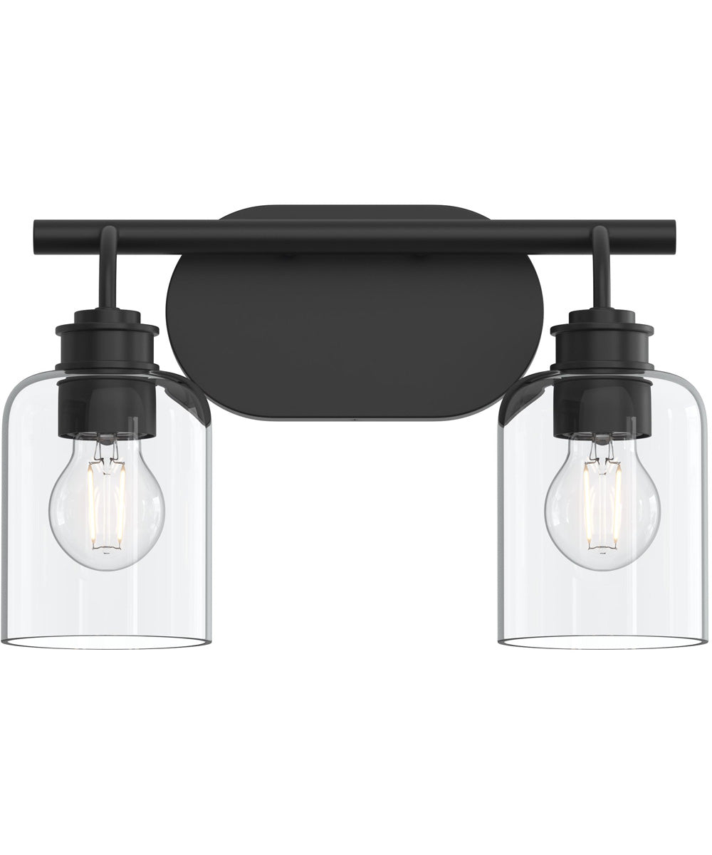 Reines 2-Light Bath Vanity with Clear Glass Shades Matte Black