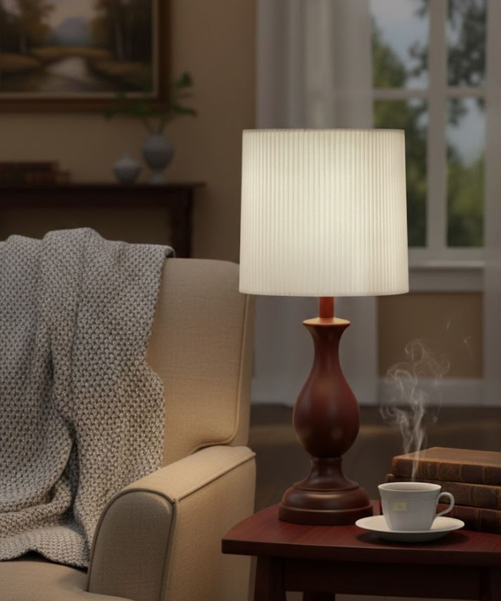 14x15x14 Natural Side Pleat Butcher Linen Deep Drum Hardback Lampshade