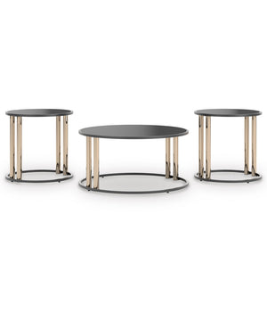 Hannerly Occasional Table Set Set of 3 Black/Gold