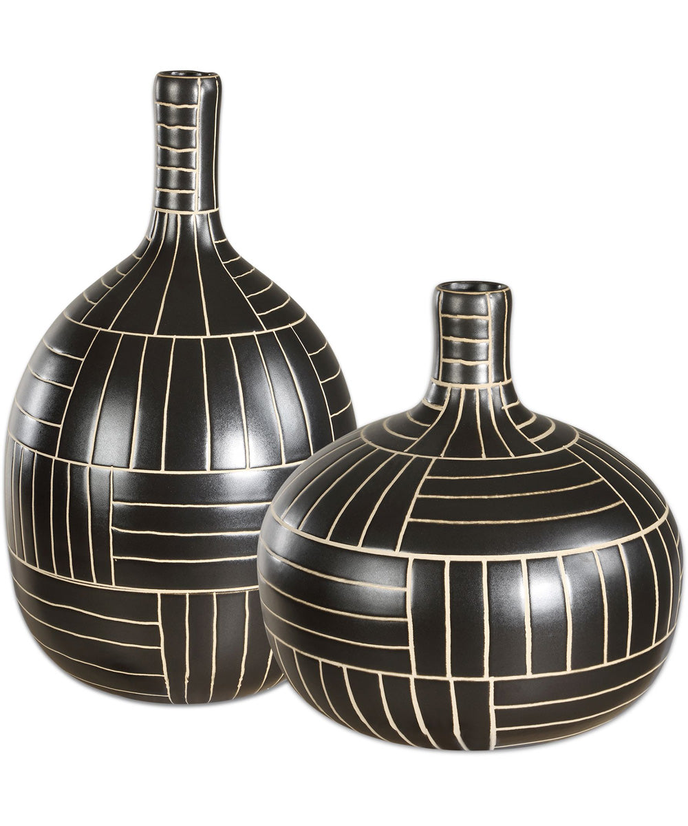 Graphite Stride Geometric Vases Set of 2