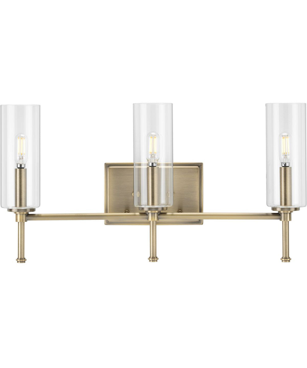 Elara 3-Light Clear Glass New Traditional Bath Vanity Light Vintage Brass