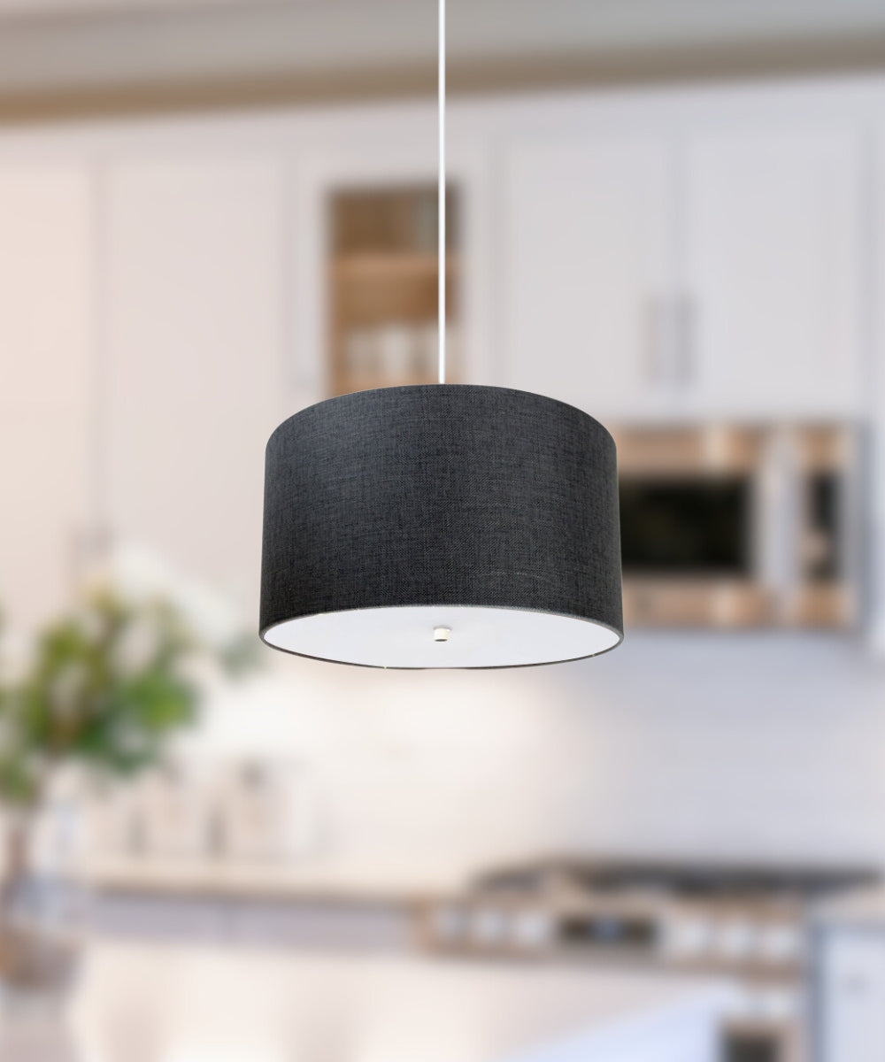 18" W 2 Light Pendant Granite Gray Shade with Diffuser, White Cord