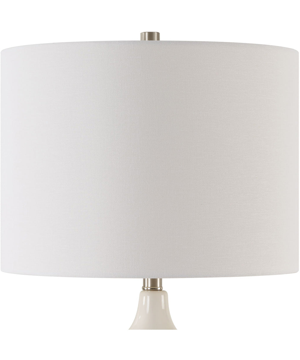 Ceramic Table Lamp in Distressed White Glaze and White Fabric