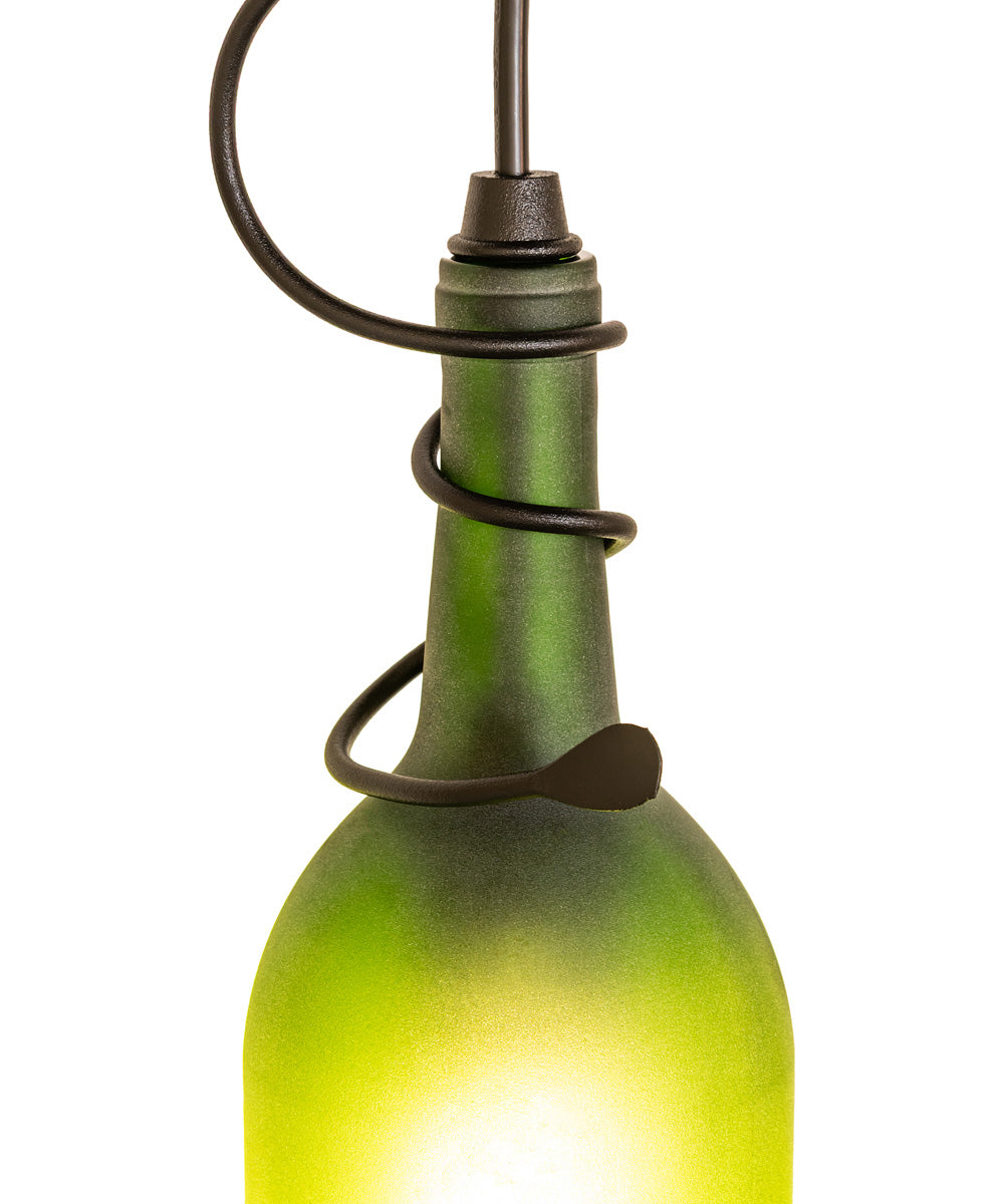 4" Wide Tuscan Vineyard Frosted Green Wine Bottle Mini Pendant