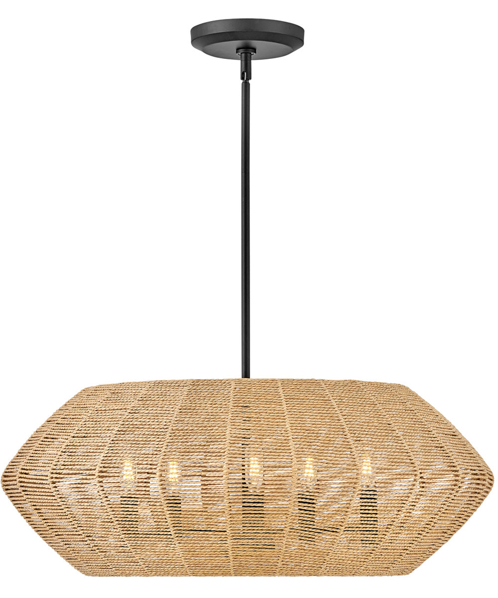 Luca 5-Light Medium Convertible Drum in Black with Camel Rattan shade