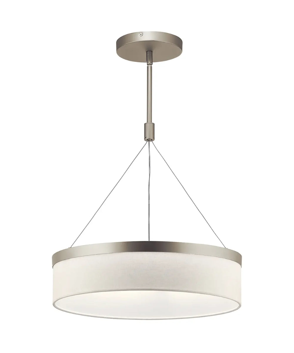 18"w Mercel 3-Light Modern Drum LED Pendant Satin Nickel Finish with White Linen Shade