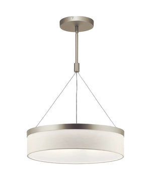 18"w Mercel 3-Light Modern Drum LED Pendant Satin Nickel Finish with White Linen Shade