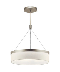 18"w Mercel 3-Light Modern Drum LED Pendant Satin Nickel Finish with White Linen Shade