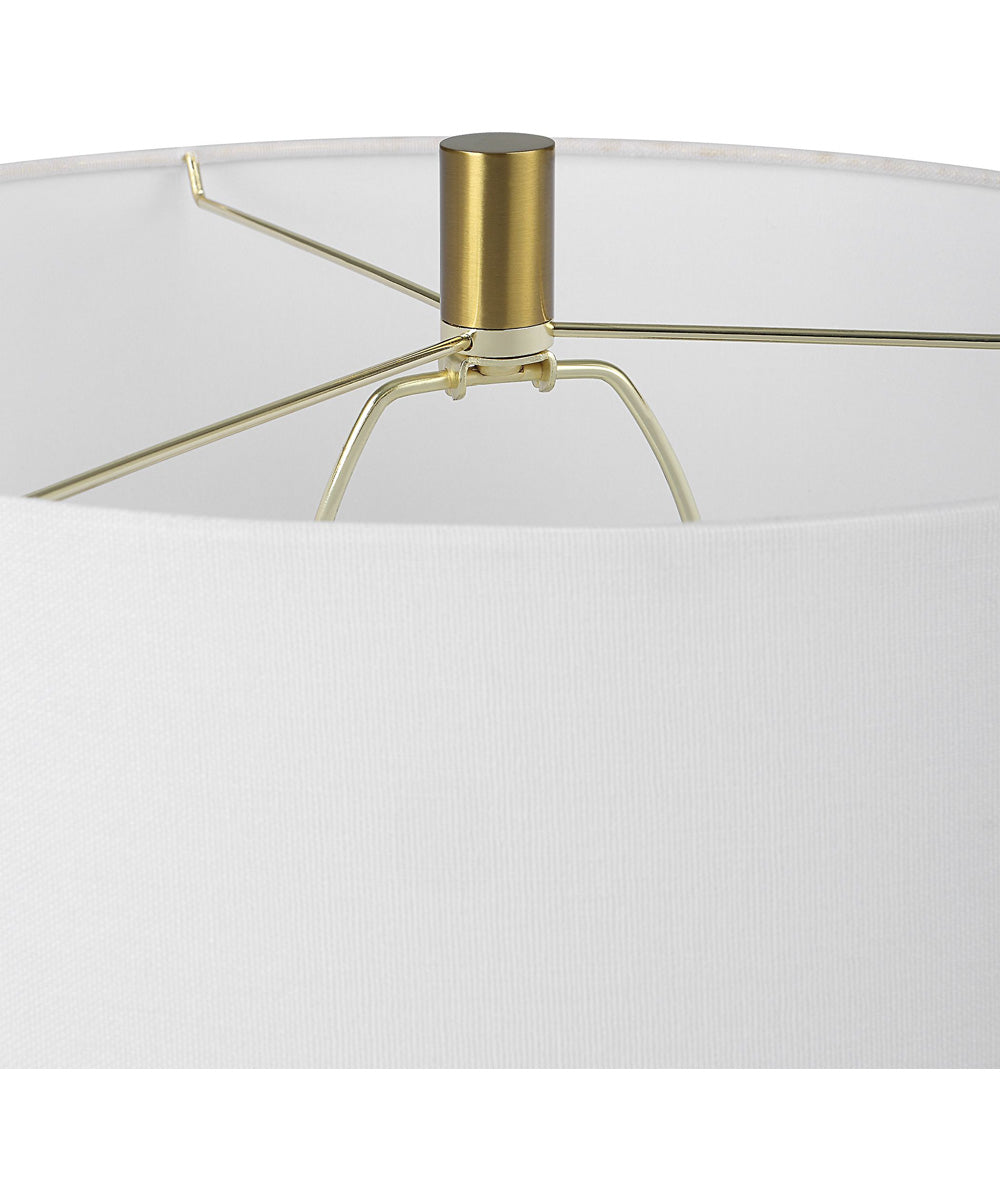 Ceramic Table Lamp in White Gloss and Gold with White Linen