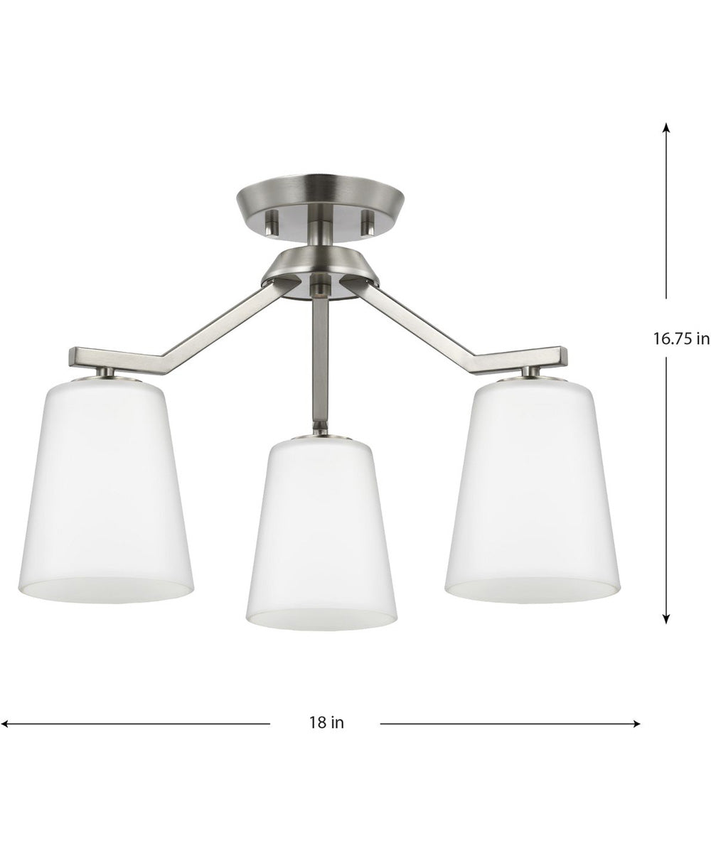 Vertex 3-Light Etched White Convertible Chandelier Brushed Nickel