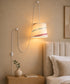 2 Light Swag Plug-In Pendant 14"w Juliette Striped Raw Silk Drum Shade with Diffuser, White Cord