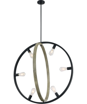 34"W Augusta 6-Light Pendant Black / Wood