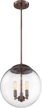 13"W Ariel 3-Light Pendant Antique Copper / Clear Seeded