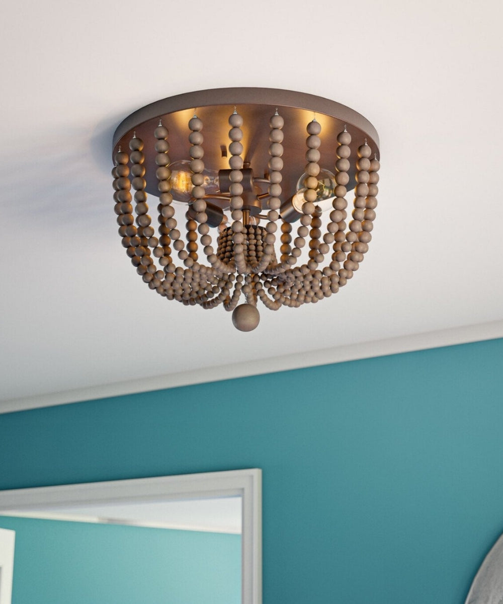 Dumas 16"W 3-Light Golden Bronze Finish Distressed Gray Wood Bead Flushmount by KenroyHome