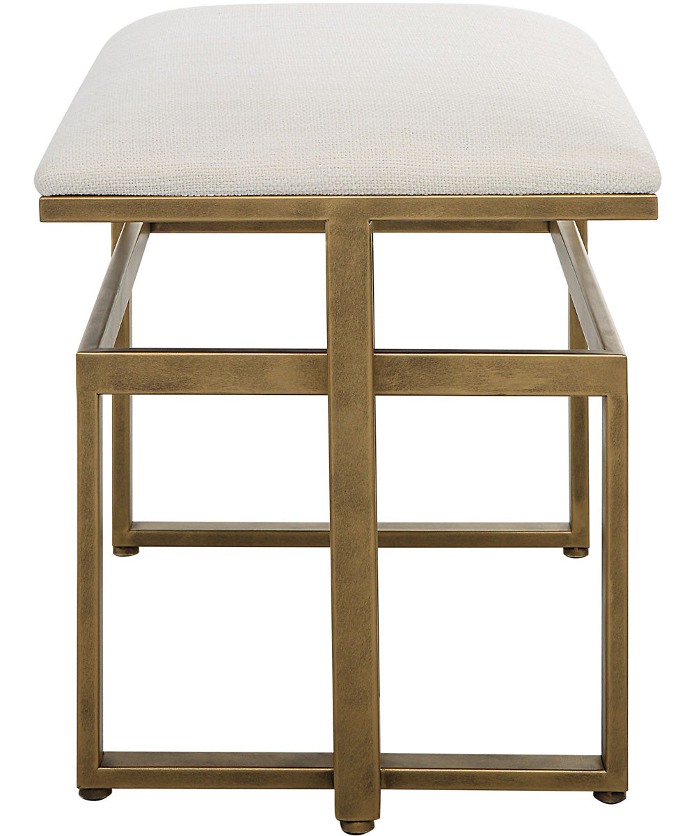 Modern Iron Bench in Antique Brushed Brass with Cushion