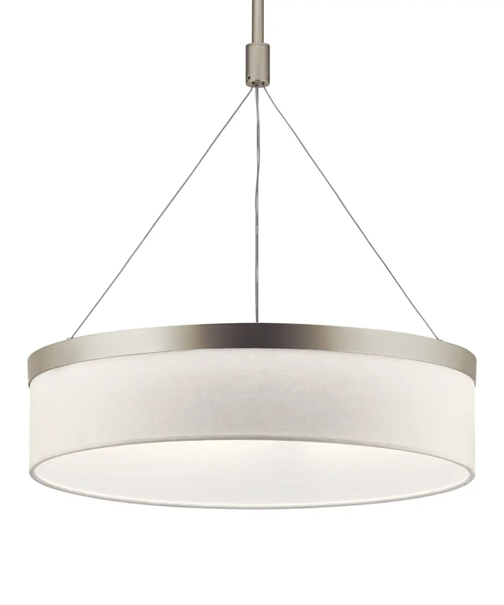 18"w Mercel 3-Light Modern Drum LED Pendant Satin Nickel Finish with White Linen Shade