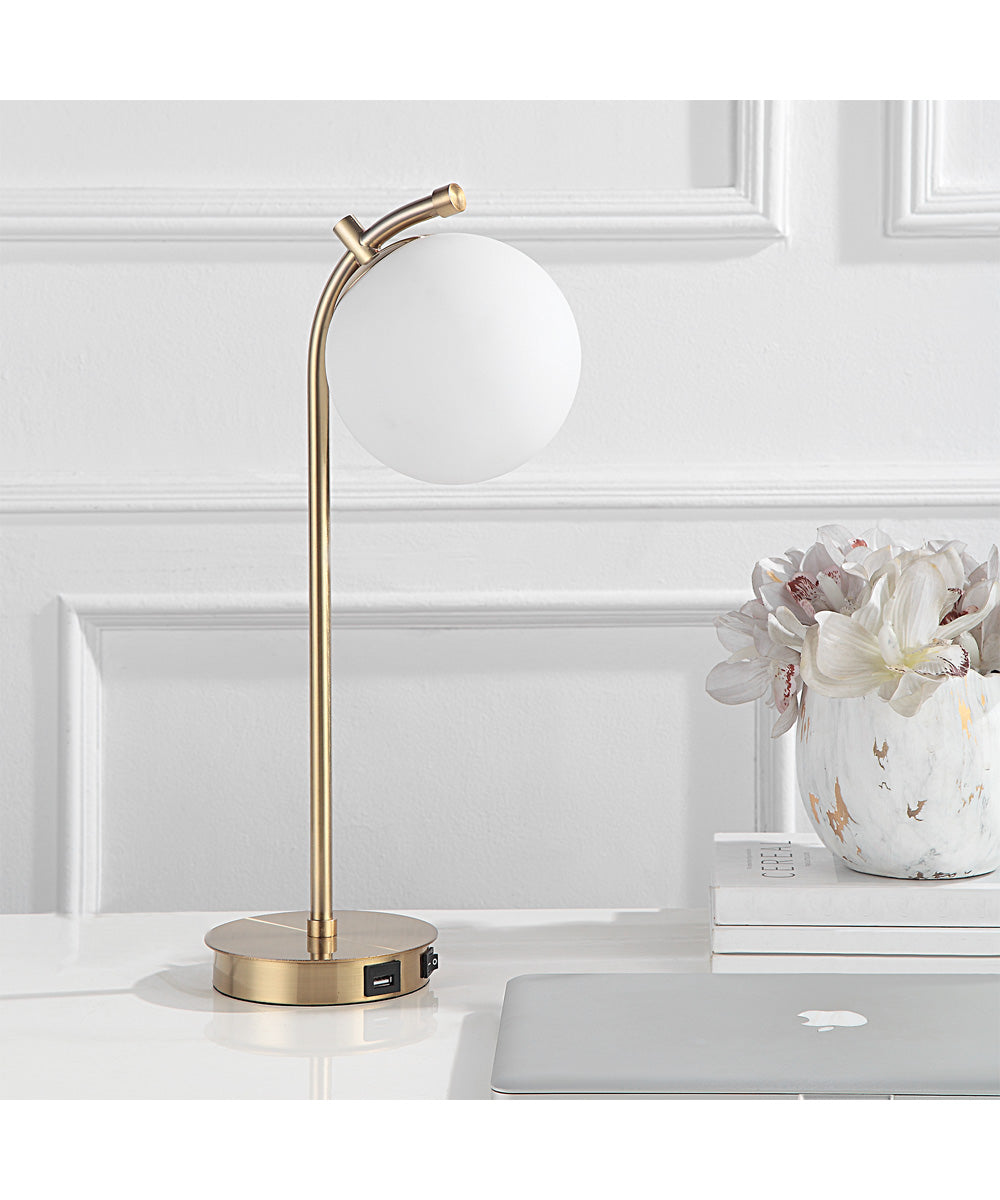 Modern Desk Lamp with White Glass Globe and USB Port