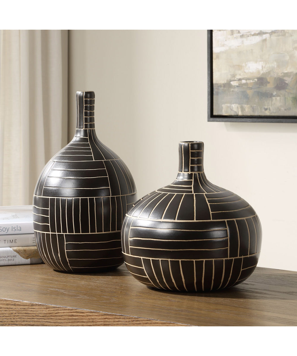 Graphite Stride Geometric Vases Set of 2
