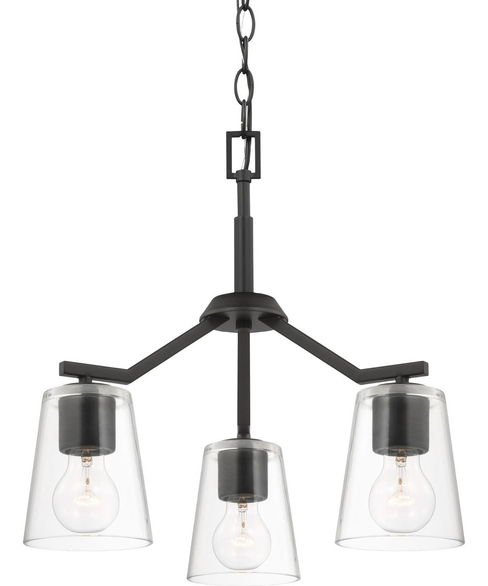 Vertex 3-Light Clear Glass Convertible Chandelier Matte Black
