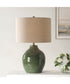 Ceramic Table Lamp Textured Moss Green and Beige Linen