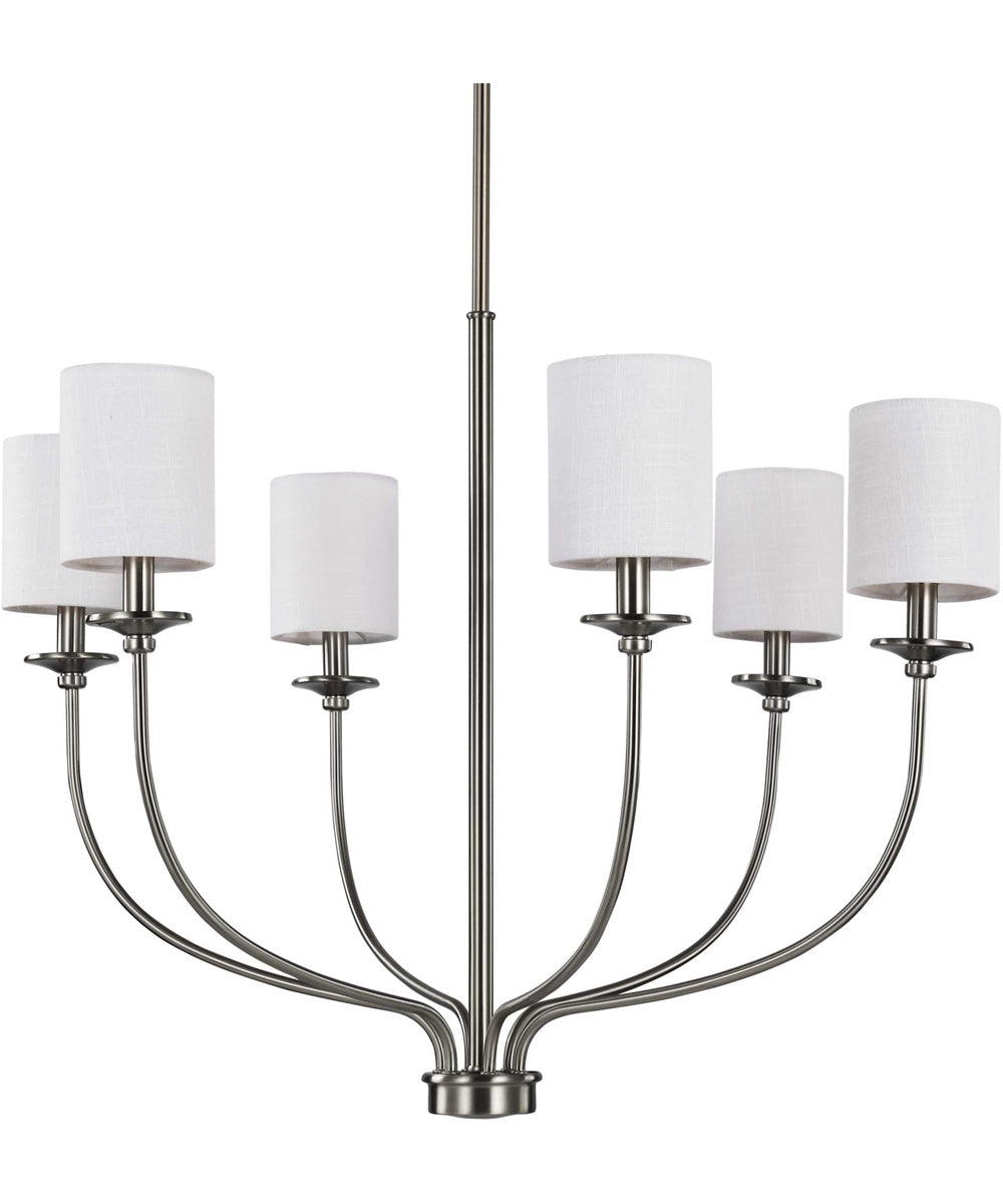 Bonita 6-Light White Linen Fabric Shade Luxe Chandelier Light Brushed Nickel