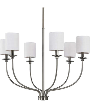 Bonita 6-Light White Linen Fabric Shade Luxe Chandelier Light Brushed Nickel